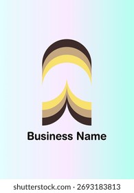 Modern abstract logo design featuring layered brown, beige, and yellow curved shapes on a soft gradient background. Ideal for business branding, company identity, and professional concepts.