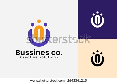 A modern abstract logo design featuring three human-like figures connected in a circular formation, representing unity, teamwork, and community.