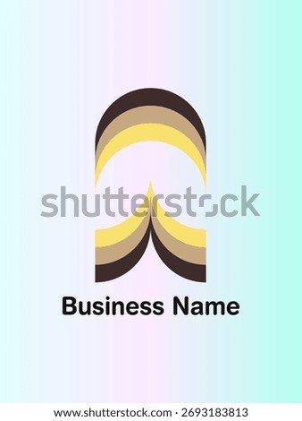 Modern abstract logo design featuring layered brown, beige, and yellow curved shapes on a soft gradient background. Ideal for business branding, company identity, and professional concepts.