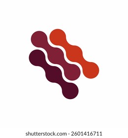 a modern, abstract logo design with three wavy, connected lines in shades of red, orange, and maroon.