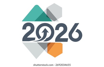 Un diseño de logotipo moderno y abstracto para el año "2026", renderizado en un estilo plano y de Arte vectorial con una estética minimalista. El número "2026" se presenta en negrita