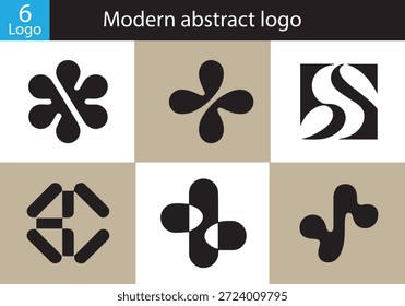 Diseños Abstractas modernos del logotipo. Conjunto de seis símbolos negros únicos.
