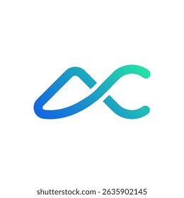 A modern and abstract logo featuring a continuous, flowing line with a gradient from blue to green, forming a shape that could be interpreted as an abstract "M," an infinity symbol variation