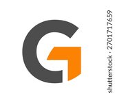 A modern and abstract logo featuring a dark gray letter G with an orange arrow shape integrated into its design, set against a clean white background.
