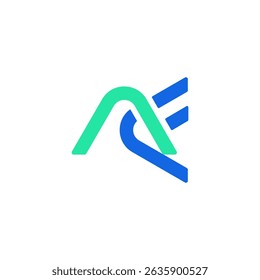A modern and abstract logo featuring interconnected, flowing lines in teal and bright blue, forming a dynamic and intertwined shape that could suggest movement, connection