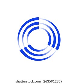  Un logotipo moderno y abstracto con tres arcos circulares azules concéntricos, cada uno dividido en segmentos que sugieren rotación, flujo de datos o un proceso dinámico. 