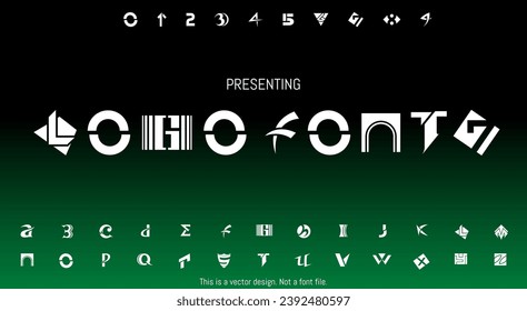 Modern Abstract Logo Font Design for English Alphabet with Letters and Numbers Over a Green Background