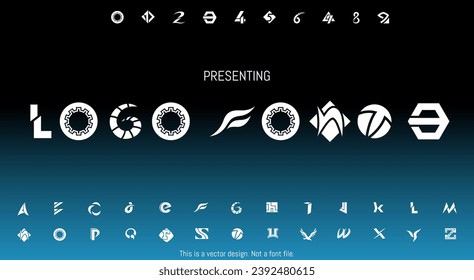 Diseño de tipos de letra de logotipo abstracto moderno para alfabeto inglés con letras y números de fondo azul