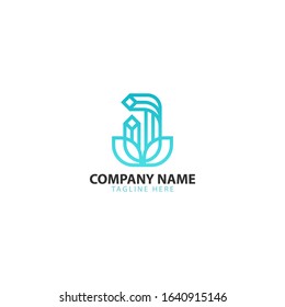 modern and abstract logo with the leaf as the foundation and the number 17 as the building in blue color