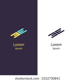 Modern abstract logo with parallel diagonal lines and geometric shapes in vibrant colors, ideal for branding, business, or technology themes. Letter E.