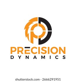Modern Abstract Logo: Precision Dynamics, Orange and Black Circular Design, Corporate Branding.