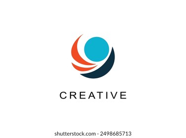 Modern abstract logo with red and blue swirls representing creativity and dynamism, suitable for branding.