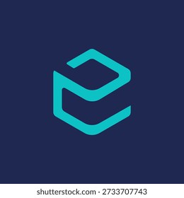 Modern abstract logo in the shape of the letter "e", arrow and cube.