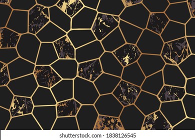 Modern abstract luxury background for banner or presentation or greeting card with golden lines and black and marble mosaic.