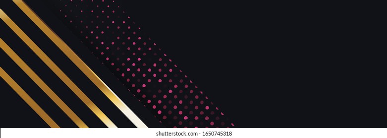 Modern abstract luxury background gold and black banner color design. Glow golden lines with red glitter elements combinations in creative vector art template