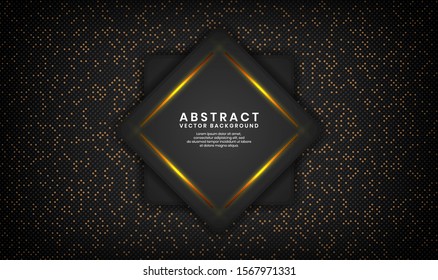 Modern abstract luxury black background overlap layer on dark space with metallic lines combinations for use element poster, brochure, and flyer. Texture with golden glitters dots element decoration.