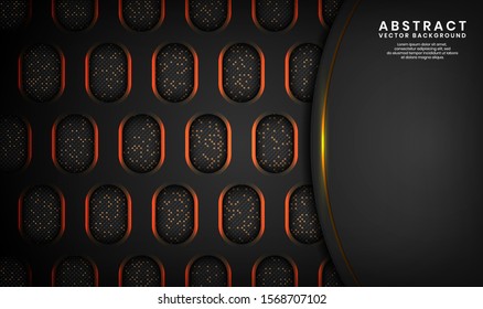 Modern abstract luxury black background overlap layer on dark space with metallic lines combinations for use element poster, brochure, and flyer. Texture with golden glitters dots element decoration.
