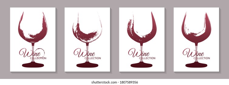 Modern abstract luxury card templates for wine tasting invitation or poster or banner or presentation with red glasses in grunge style on a white background.