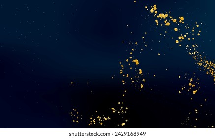 Modern abstract luxury navy blue background with golden glitter splashes. Gold grainy. Elegant card design or wallpaper, card templates, poster, greeting, certificate or cover design. Vector EPS10.