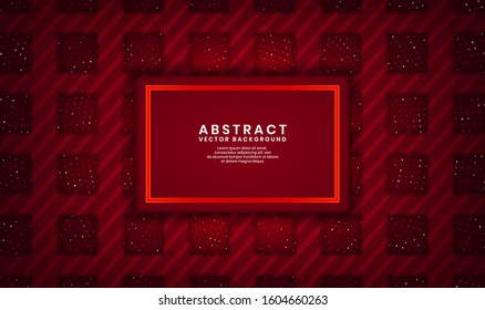 Modern abstract luxury red square background overlap layer on dark space with metallic lines combination for elements poster, brochure, cover and flyer. Texture with glitter dots element decoration
