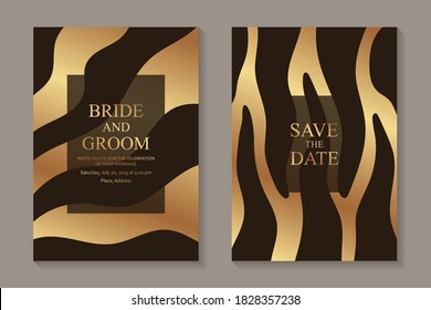 Modern abstract luxury wedding invitation design or card templates for birthday greeting or certificate or poster with golden and black stripes.