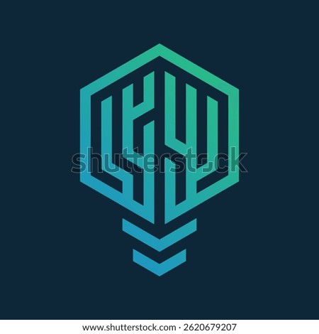 Modern Abstract LYY Logo with Hexagon and Light Bulb Shape in Green to Blue Gradient