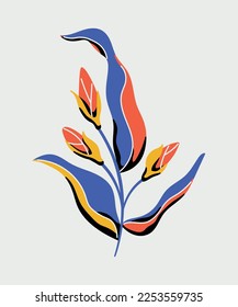 Modern abstract magnolia flower buds on a neutral background. Modern vintage style flower illustration with dark shadows. Minimalist floral aesthetic vector illustration.