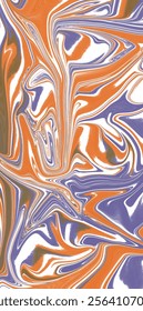 Modern abstract marble pattern featuring dynamic orange, blue, and white swirls, accented with earthy olive tones. The fluid and organic design evokes energy and creativity, making ideal for digital.