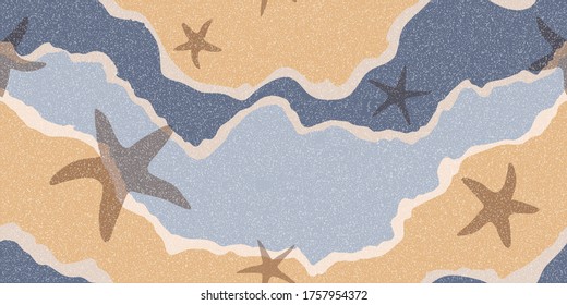 Modern Abstract Marine Pattern. Waves And Starfish. Textural Seamless Ornament. Can Be Used For Fabric, Textile, Manufacturing, Wallpapers.
