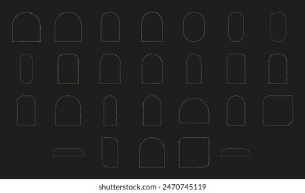 Modern abstract minimal dotted arc shape set, flat geometric amorphous arch frame design, doodle liquid irregular border form graphic, boho asymmetric element collection, cute organic silhouette art,