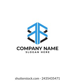 modern abstract and minimalist FB lettermark logo in the shape of an hexagon in blue color