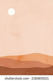 Modern abstract minimalist landscape posters. Hills, fields and sun. Pastel colors, earth tones. Boho mid-century prints. Abstract contemporary aesthetic backgrounds landscape.Flat design.  