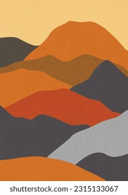 Modern abstract minimalist landscape posters. Desert, sun and moon. Mountains. Pastel colors, earth tones. Boho mid-century prints. Flat design. Stock vector illustration