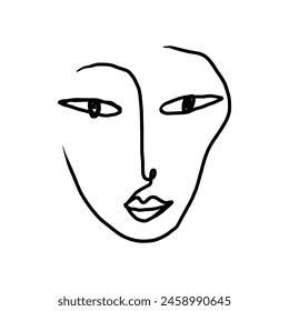 Modern abstract minimalistic continuous face portrait. Linear ink brush. Line art current contemporary continuous cubism painting. Fashion style black and white abstraction poster. Vector illustration