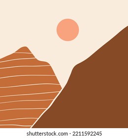 Modern Abstract Minimalistic Geometric Curve Line Mountains Asian Landscape Scene Print. Good For Minimalist Scandinavian Style Interior. Contemporary Art Digital Poster. Printable Scandi Minimal Home