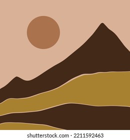 Modern Abstract Minimalistic Geometric Curve Line Mountains Asian Landscape Scene Print. Good For Minimalist Scandinavian Style Interior. Contemporary Art Digital Poster. Printable Scandi Minimal Home