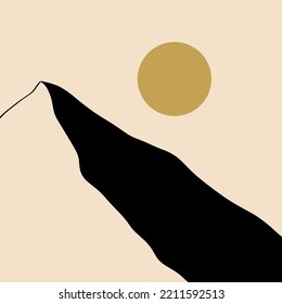 Modern Abstract Minimalistic Geometric Curve Line Mountains Asian Landscape Scene Print. Good For Minimalist Scandinavian Style Interior. Contemporary Art Digital Poster. Printable Scandi Minimal Home