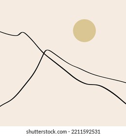 Modern Abstract Minimalistic Geometric Curve Line Mountains Asian Landscape Scene Print. Good For Minimalist Scandinavian Style Interior. Contemporary Art Digital Poster. Printable Scandi Minimal Home