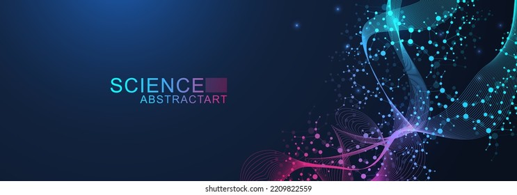 Modern abstract molecules structure for science or medical background. DNA helix or atom visualization. Molecular wave flow abstract background. Vector illustration.