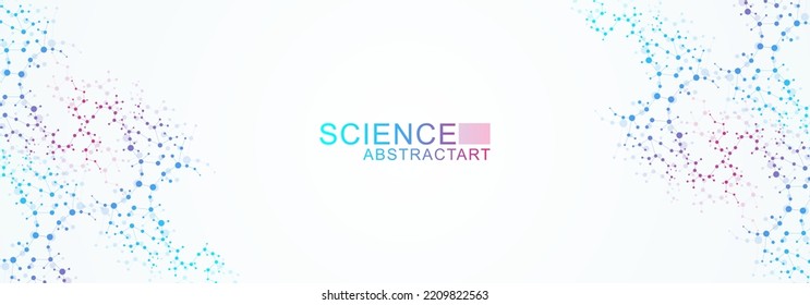 Modern abstract molecules structure for science or medical background. DNA helix or atom visualization. Molecular wave flow abstract background. Vector illustration.
