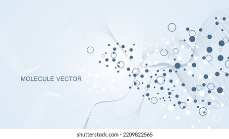 Modern abstract molecules structure for science or medical background. DNA helix or atom visualization. Molecular wave flow abstract background. Vector illustration.