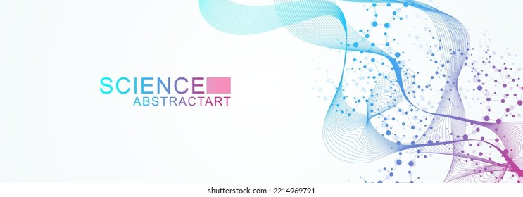 Modern abstract molecules structure for science or medical background. DNA helix or atom visualization. Molecular wave flow abstract background. Vector illustration.