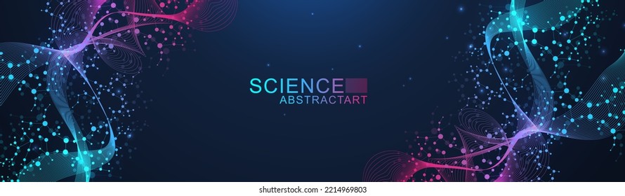 Estructura moderna de moléculas abstractas para ciencia o formación médica. visualización del hélice del ADN o del átomo. Fondo abstracto de flujo de onda molecular. Ilustración vectorial.