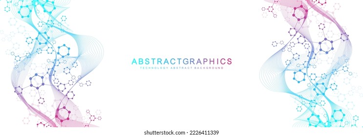 Modern abstract molecules structure for science or medical background. DNA helix or atom visualization. Molecular wave flow abstract background. Vector illustration.
