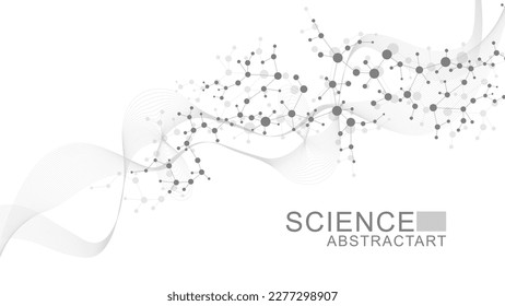 Modern abstract molecules structure for science or medical background. DNA helix or atom visualization. Molecular wave flow abstract background. Vector illustration