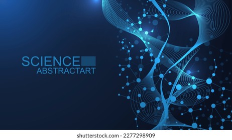 Modern abstract molecules structure for science or medical background. DNA helix or atom visualization. Molecular wave flow abstract background. Vector illustration