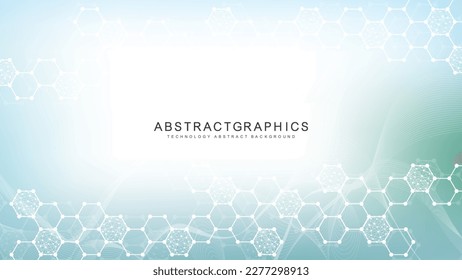 Modern abstract molecules structure for science or medical background. DNA helix or atom visualization. Molecular wave flow abstract background. Vector illustration