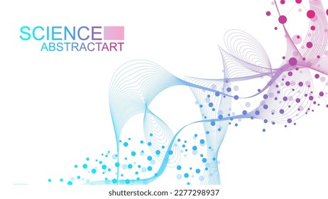 Modern abstract molecules structure for science or medical background. DNA helix or atom visualization. Molecular wave flow abstract background. Vector illustration