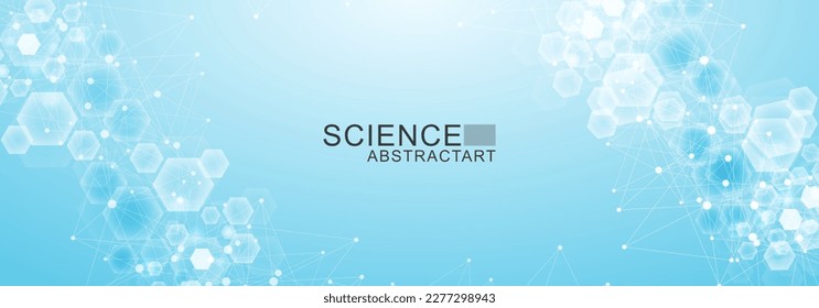 Modern abstract molecules structure for science or medical background. DNA helix or atom visualization. Molecular wave flow abstract background. Vector illustration