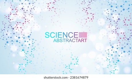 Modern abstract molecules structure for science or medical background. DNA helix or atom visualization. Molecular wave flow abstract background. Vector illustration